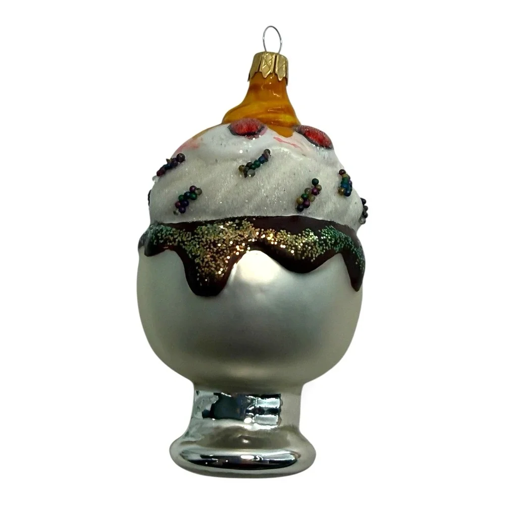 Kurt Adler Glass Ice Cream Sundae Christmas Ornament‎ Colombia Glitter Dessert